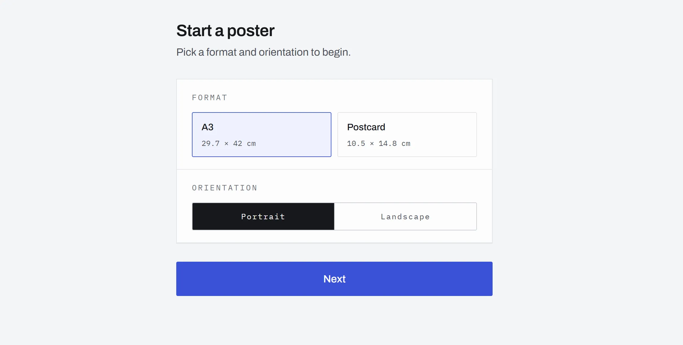 Track Poster — choose format & style screen